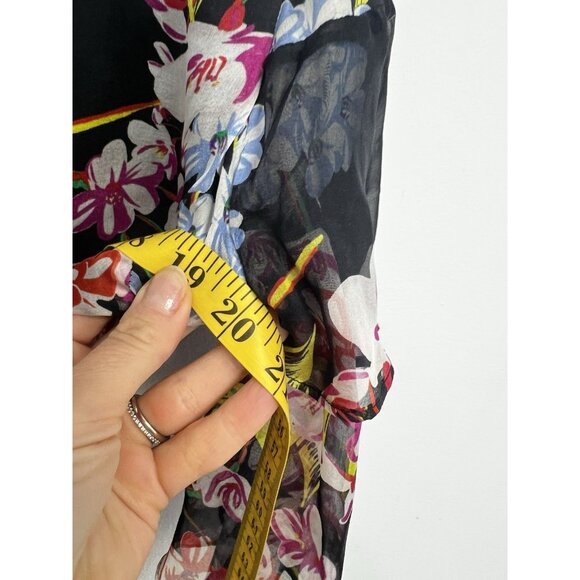 Josie Natori Women Black Multicolor Floral Silk 3/4 Sleeve Blouse Top Sz M - Picture 8 of 12